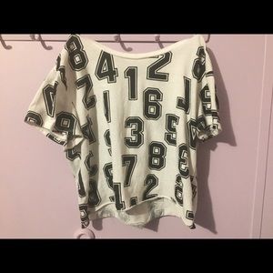 White Cropped Top with Printed Numbers